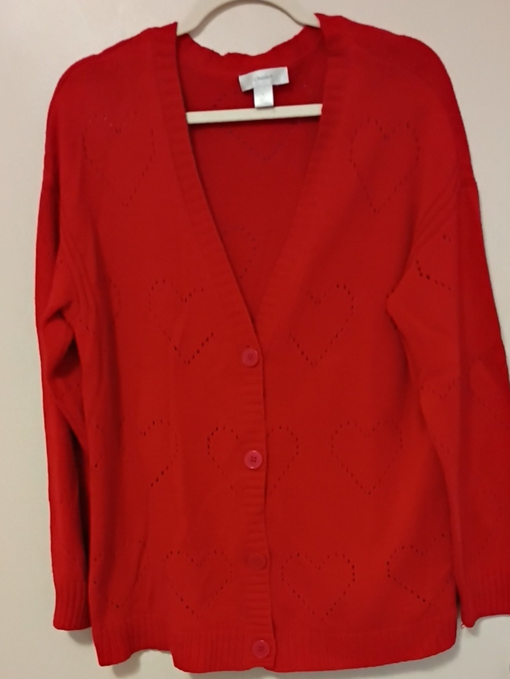 CJ Banks Red Heart Pointelle V-Neck Cardigan